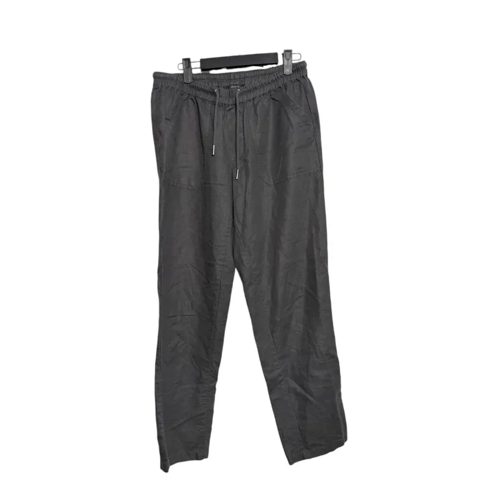 Quince Cotton Linen Twill Straight Leg Pants Crop Pull On Drawstring Grey Medium